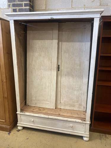 A 19th century East European painted pine two door wardrobe,...