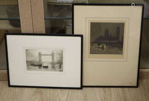 Edgar James Maybery (1877-1966), etching, Tower Bridge, sign...