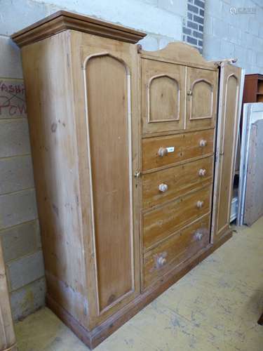 A Victorian pine compactum wardrobe, length 204cm, depth 55c...