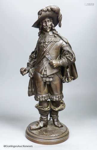 An early 20th century bronze figure of a cavalier, height 50...