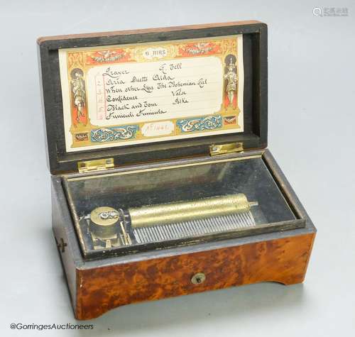 A small Swiss amboyna six air cylinder musical box