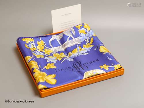 A rare Hermes Louis Roederer Champagne silk twill scarf, box...