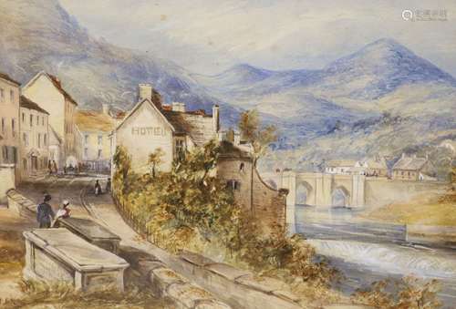 19th century English School, watercolour, Riverside country ...