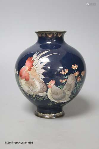 A Japanese cloisonné enamel vase, Meiji period, decorated wi...