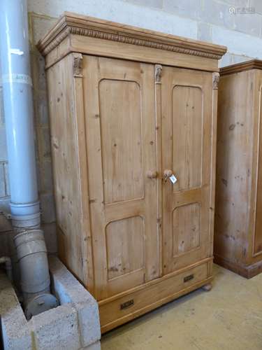 A 19th century East European pine two door wardrobe, length ...