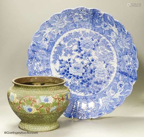 A Japanese blue and white charger, diameter 46cm, and a cham...