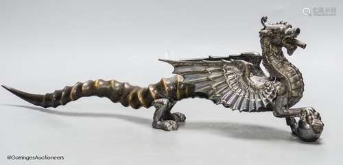 An Edwardian plated Welsh Dragon club lighter, with antler t...