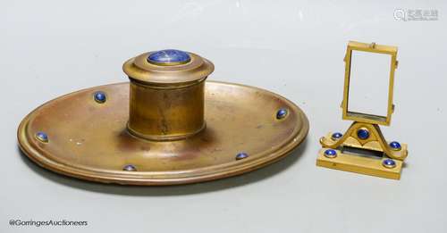 A Leuchars, Piccadilly lapis lazuli mounted inkwell and a ca...