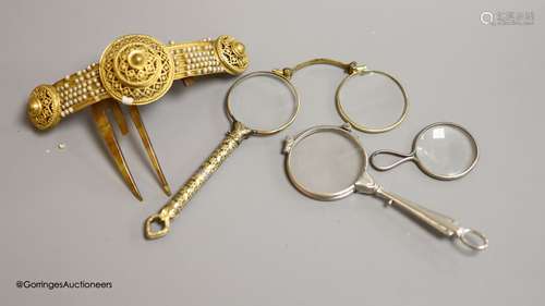 A 19th century hair ornament (a.f.), lorgnettes etc.