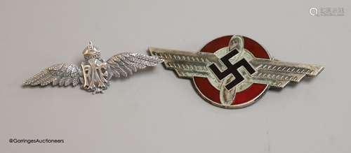 A Third Reich Luftwaffe silver and enamel badge and an RAF b...