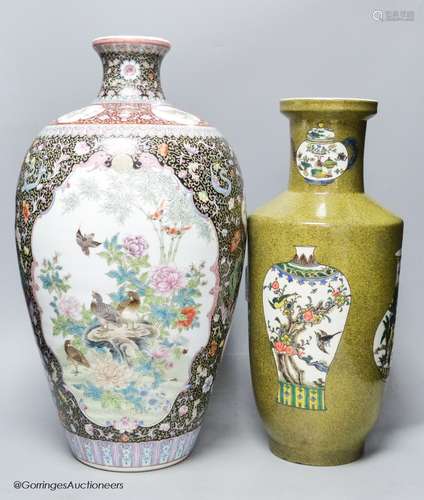 Two 20th century Chinese vases, one famille noire, height 50...