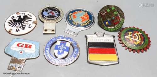 Eight enamelled car badges