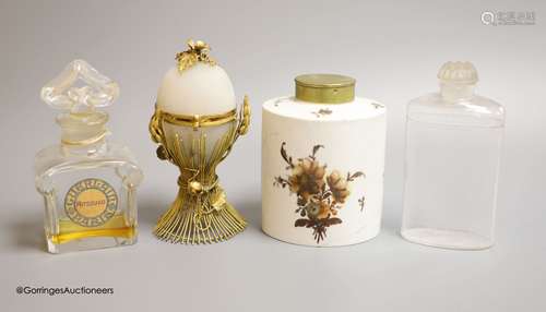 A gilt metal necessaire, a ceramic continental perfume bottl...