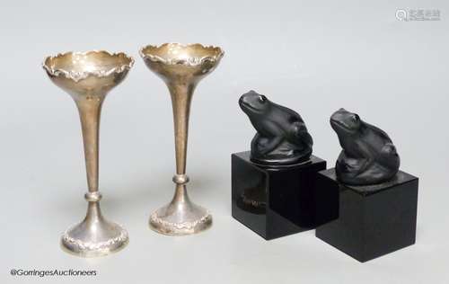 A pair of silver specimen vases, height 14cm, and a pair of ...