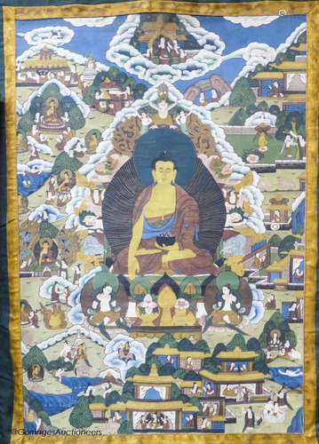 A thangka, 82 x 57cm excluding green backing cloth