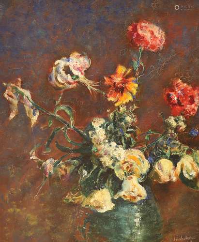 A. Pivitscher, oil on canvas, Still life vase of flowers, si...