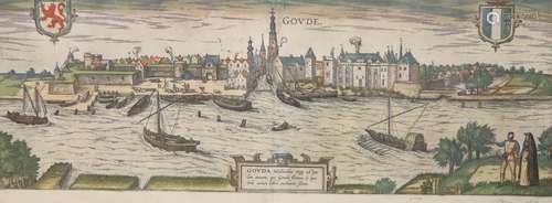 Braun, coloured engraving, View of Gouda, Holland, 1572, 19 ...