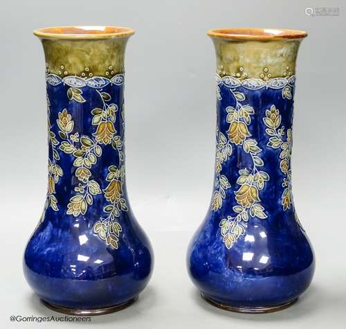 A large pair of Royal Doulton stoneware vases, height 33cm