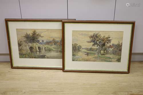 W. Reynolds (19th C.), pair of watercolours, Shepherd and fl...