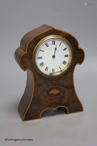 An Edwardian burr yew mantel clock, height 22cm, French drum...