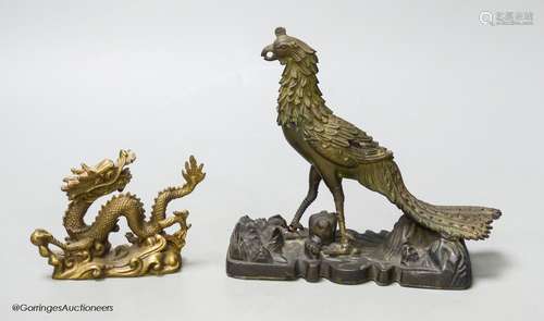 A 19th century Chinese bronze figure of a phoenix, repairs, ...