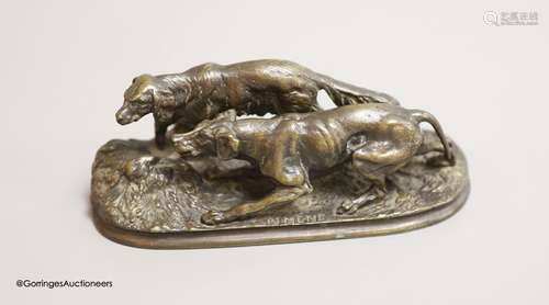 After P. J. Mene, a small bronze model of two gun dogs,on na...