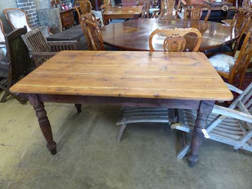 A Victorian rectangular pine kitchen table, width 156cm, dep...