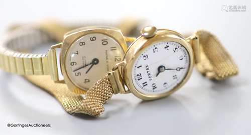 A lady's 9ct gold Vertex manual wind wrist watch, on a rolle...