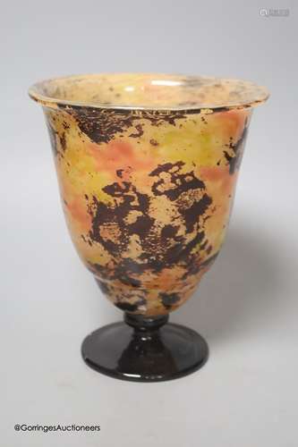 A Schneider multi-coloured pedestal glass vase, signed to ba...