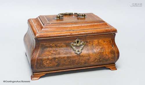 A George II walnut bombe tea caddy, with burr walnut panels,...