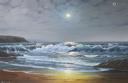 Peter Cosslett (1927-), oil on canvas, Waves breaking on the...