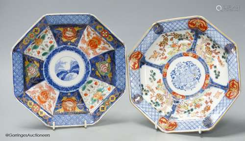 Two Japanese Imari octagonal plates, by Fukugawa, 21.5cm acr...