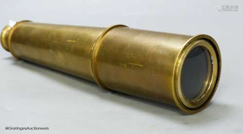 An early 20th century brass three drawer telescope, overall ...