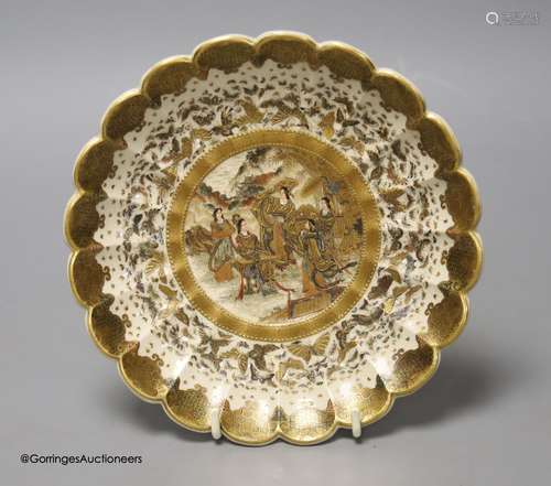 A Japanese Satsuma pottery scalloped dish, Meiji period, sig...