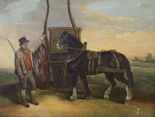 19th century English School, oil on panel, Carter and horse,...