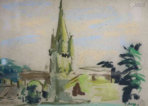 Paul Maze (1887-1979), pastel on paper, Church spire, signed...