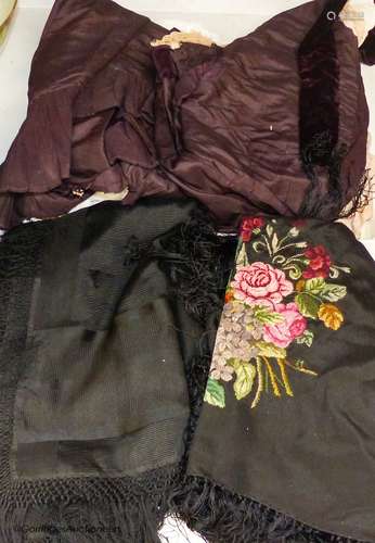 A Victorian black silk jacket and skirt, a child's white law...