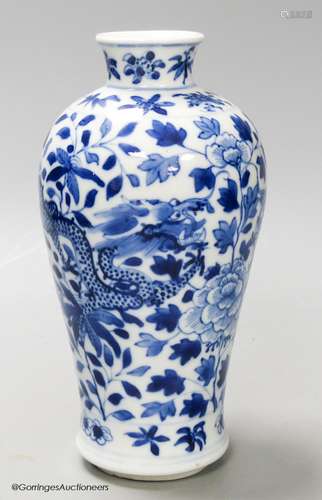 A late 19th century Chinese blue and white dragon vase, heig...