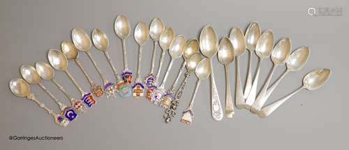 A set of six George III silver teaspoons and sundry commemor...