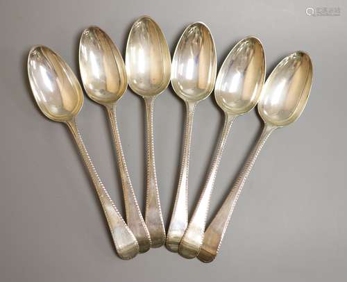 A set of six George III silver feather edge Old English patt...