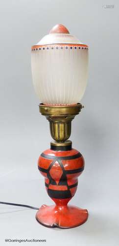 A Degue Art Deco glass table lamp, height 39cm