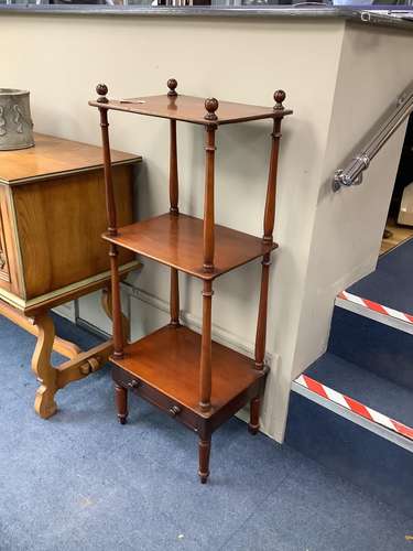 A Victorian mahogany three tier whatnot, width 45cm, depth 3...