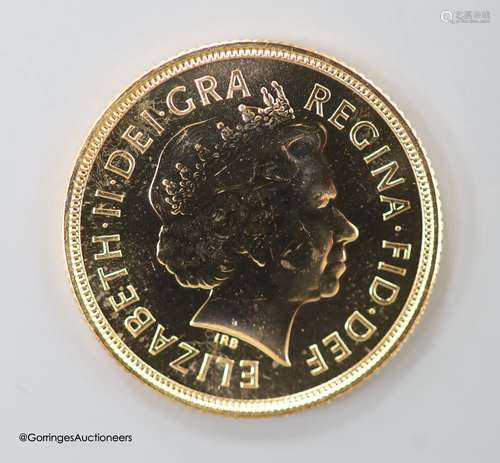 A QEII gold sovereign, 2008.