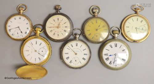 Seven assorted pocket watches including a 9ct gold open face...