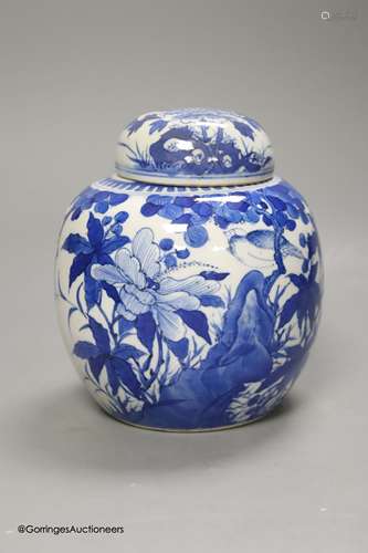 A Chinese blue and white 'birds and flowers' jar and cover, ...