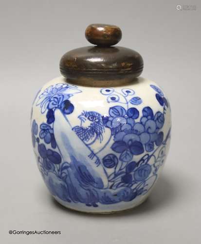 A Chinese blue and white crackle glaze jar and cover, early ...