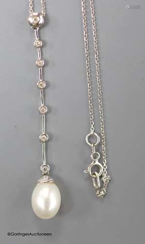 A modern white metal (stamped 14kt), cultured pearl and seve...