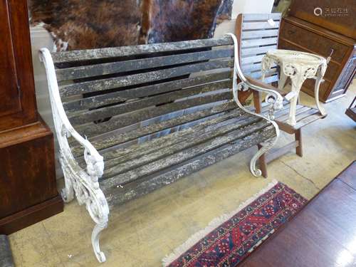 A cast metal slatted garden bench, length 125cm, together wi...