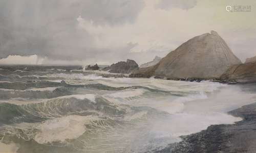 Charles Knight (1901-1990), watercolour, 'Running Sea on the...