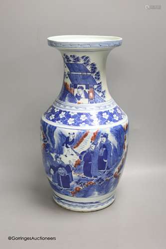 A large Chinese underglaze blue and copper red vase, height ...